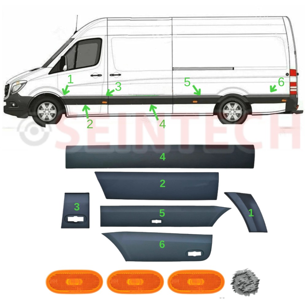 Seintech Side Moulding Strip with Side Marker Lamp Left Side for Mercedes Sprinter 06-18