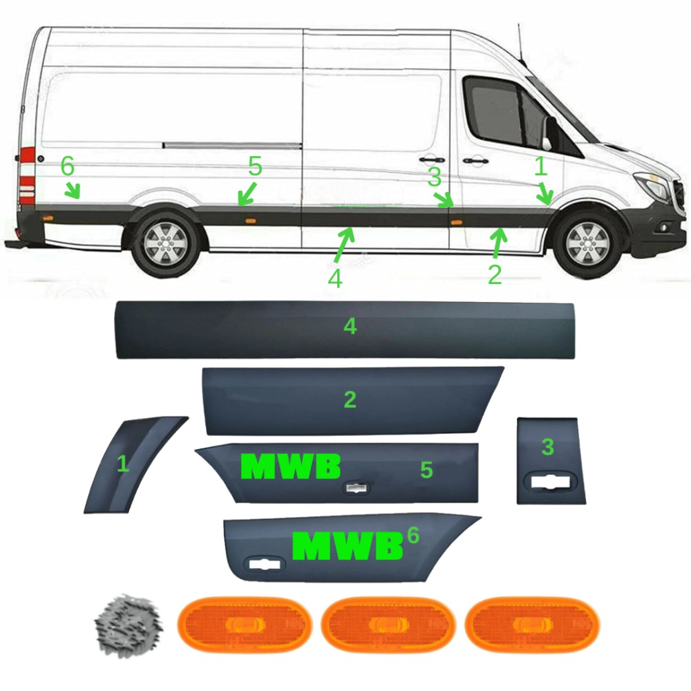 Seintech Side Moulding Strip with Side Marker Lamp Right Side for VW Crafter 06-18 MWB